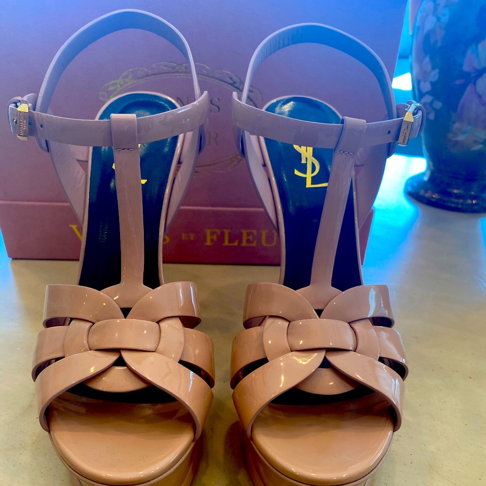 YSL Tribute Platform sandals blush color